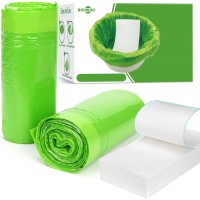 BOOWOO Bedside Commode Liners with Absorbent Pads, 50 Disposable Commode Bags and 50 Pads, Scented Adult Potty Chair Liners, Portable Commode Poop Bags for Commode Chair, Bedpan, Bucket Toilet