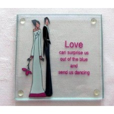 Square Bride Groom Glass Coaster Set(2pcs/set)
