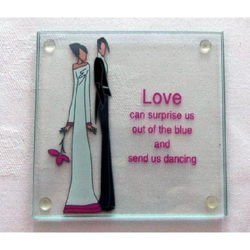 Square Bride Groom Glass Coaster Set(2pcs/set) Square Bride Groom Glass Coaster Set(2pcs/set)