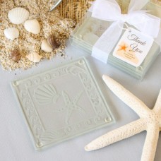 Shell and Starfish Frosted Glass Coasters Set