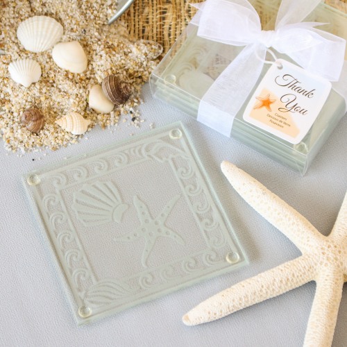 Shell and Starfish Frosted Glass Coasters Set Shell and Starfish Frosted Glass Coasters Set
