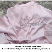 Personalized Wedding Satin Robes With Lace
