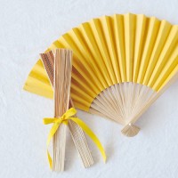 Personalized Yellow Paper Hand Fans With Ribbon