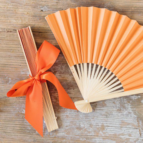 Personalized Orange Paper Hand Fans With Ribbon Personalized Orange Paper Hand Fans With Ribbon